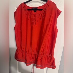 Lane Bryant Red Ruffled Embellished Blouse